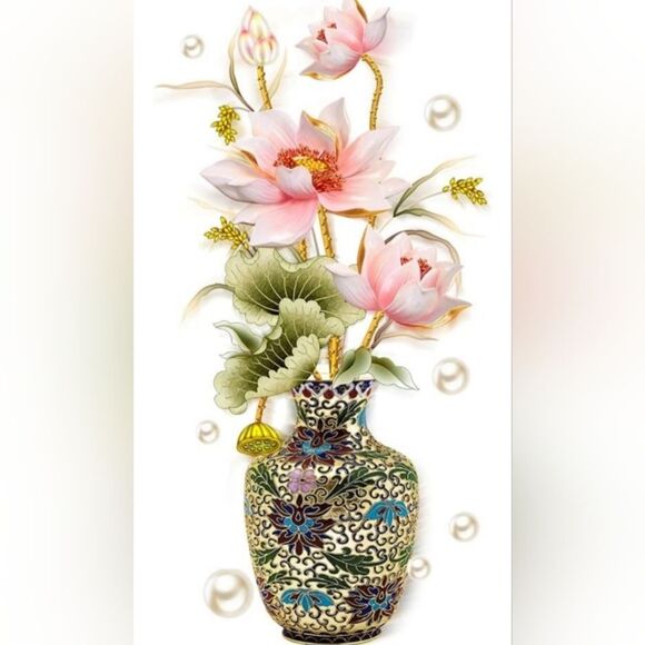 Peel and Stick Wall Decor Sticker Decorative Vase with Pink Lotus Design - Picture 1 of 9